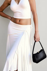 Asymmetric Hem Linen Blend Skirt