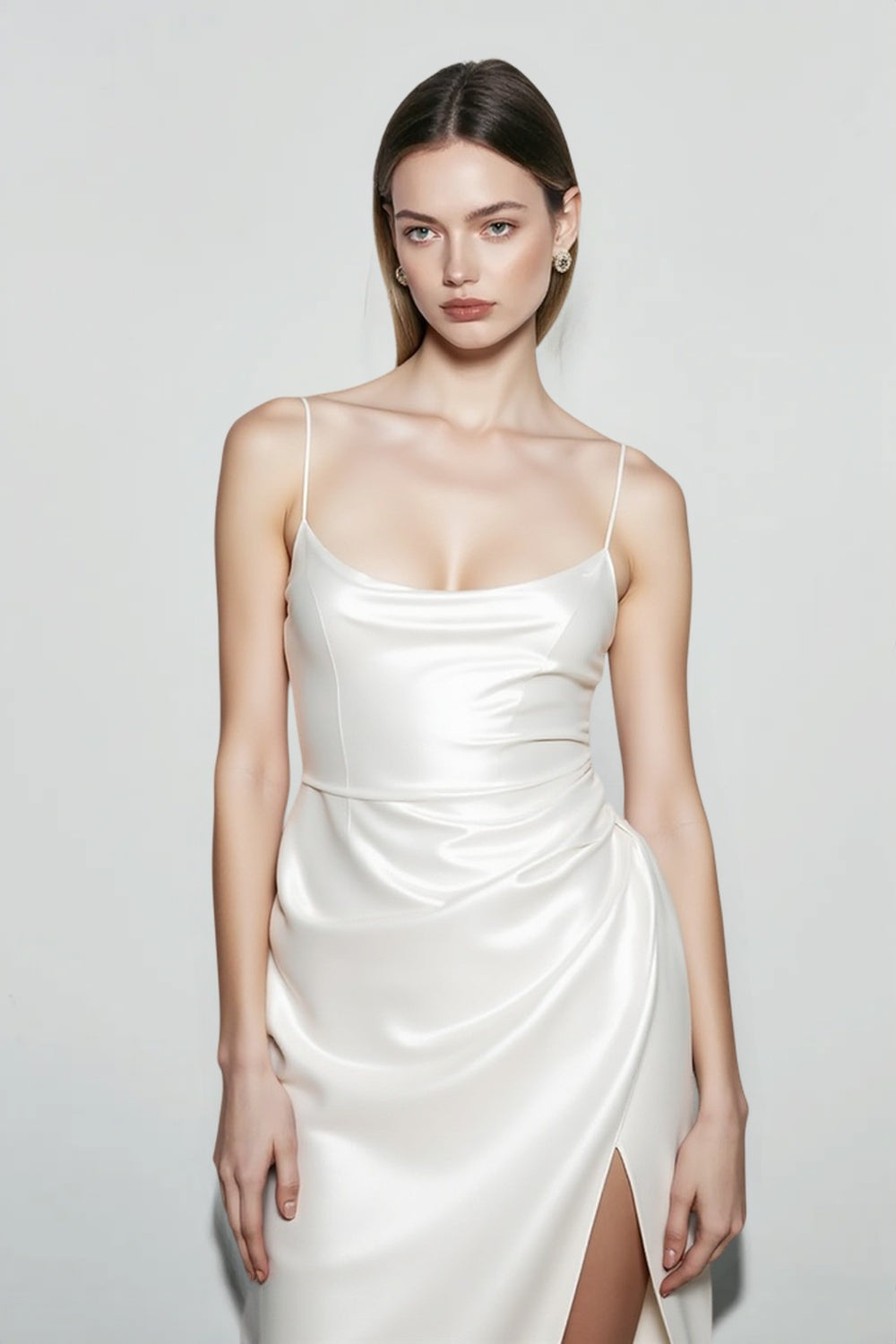 Satin Split Spaghetti Strap Bodycon Cocktail Dress