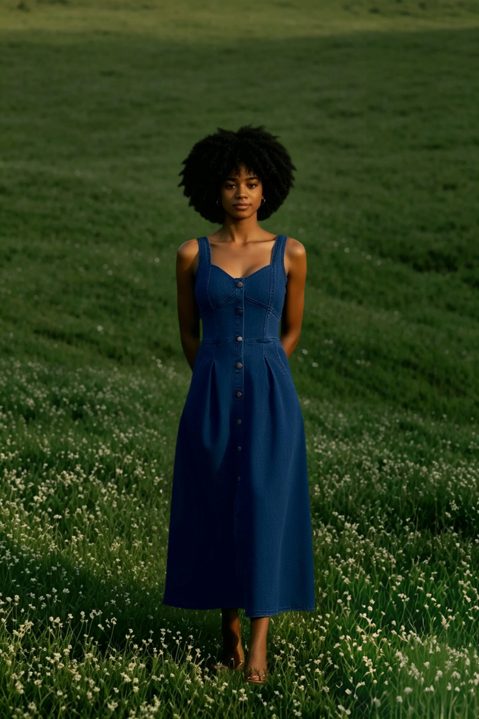 Washed Button Front Cami Denim Dress