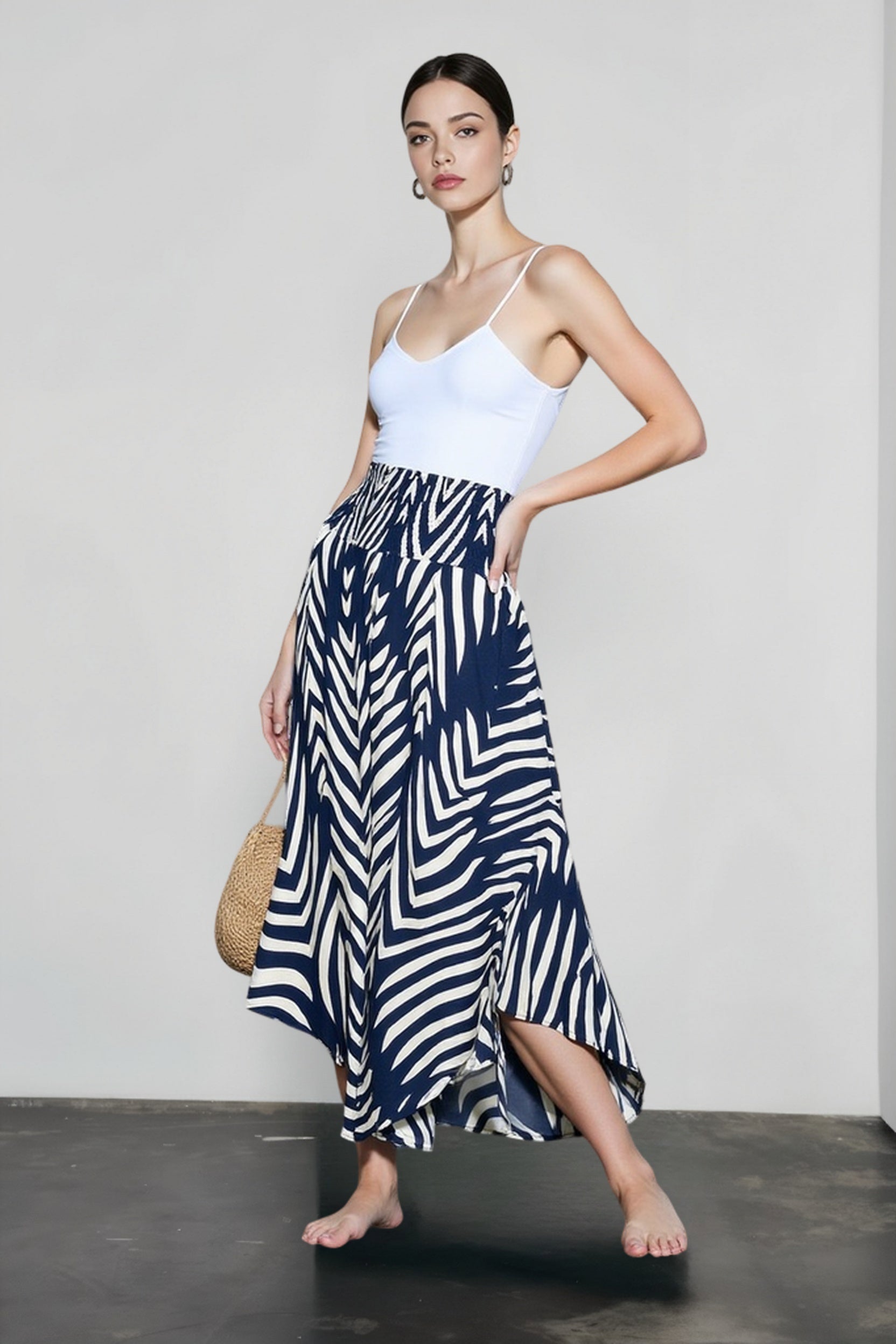 Leaf Print Flowy Casual Vacation Skirt