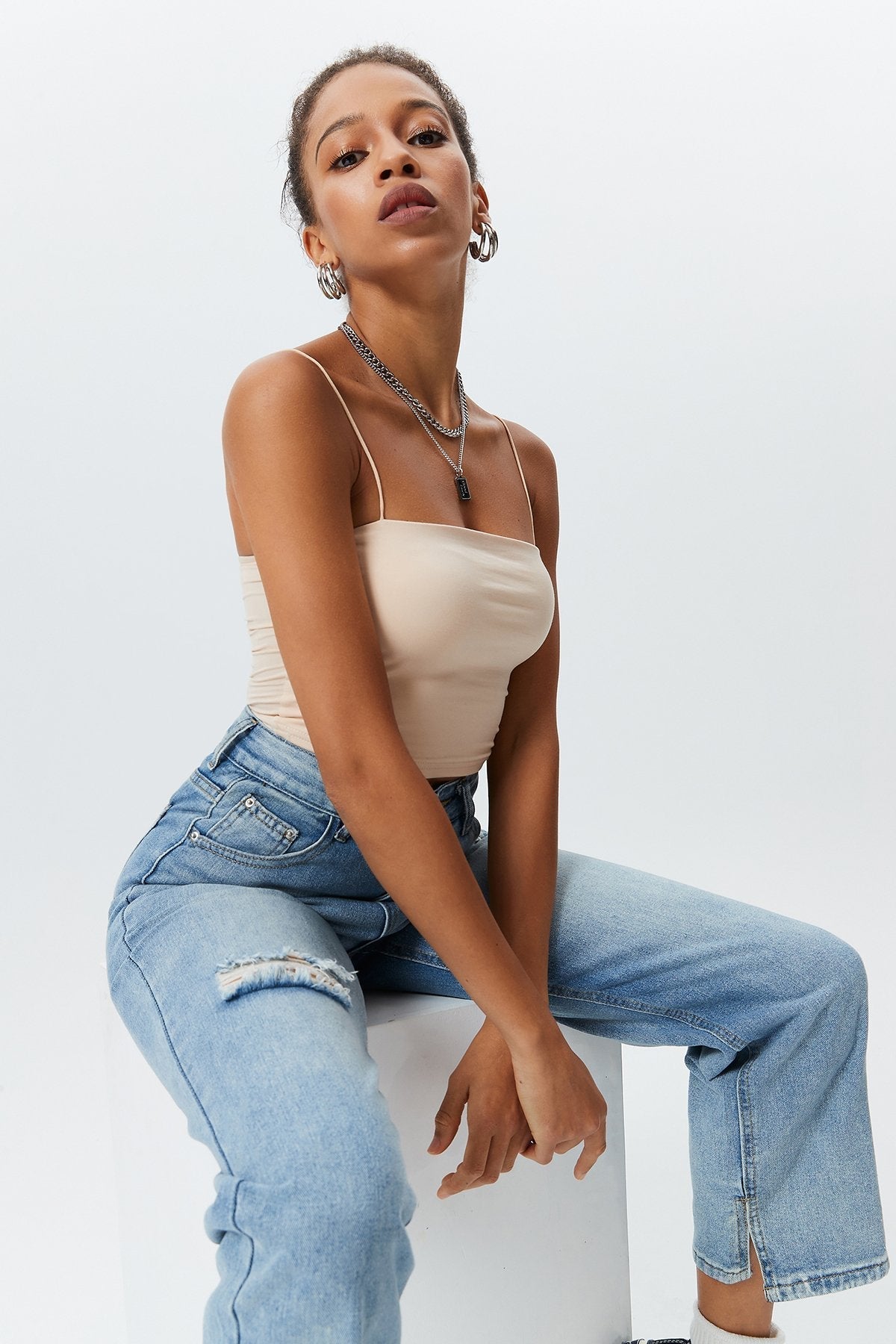 Solid Backless Cami Crop Tank Top