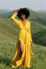 Bohemian Deep V-Neck Split Swing Boho Dress