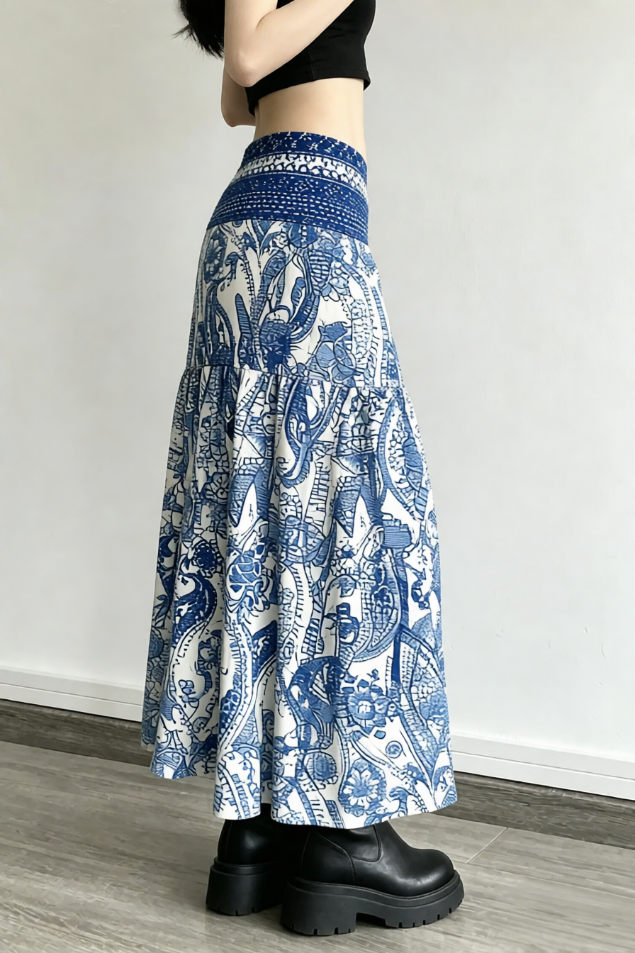 Casual Boho Printed Long Skirt