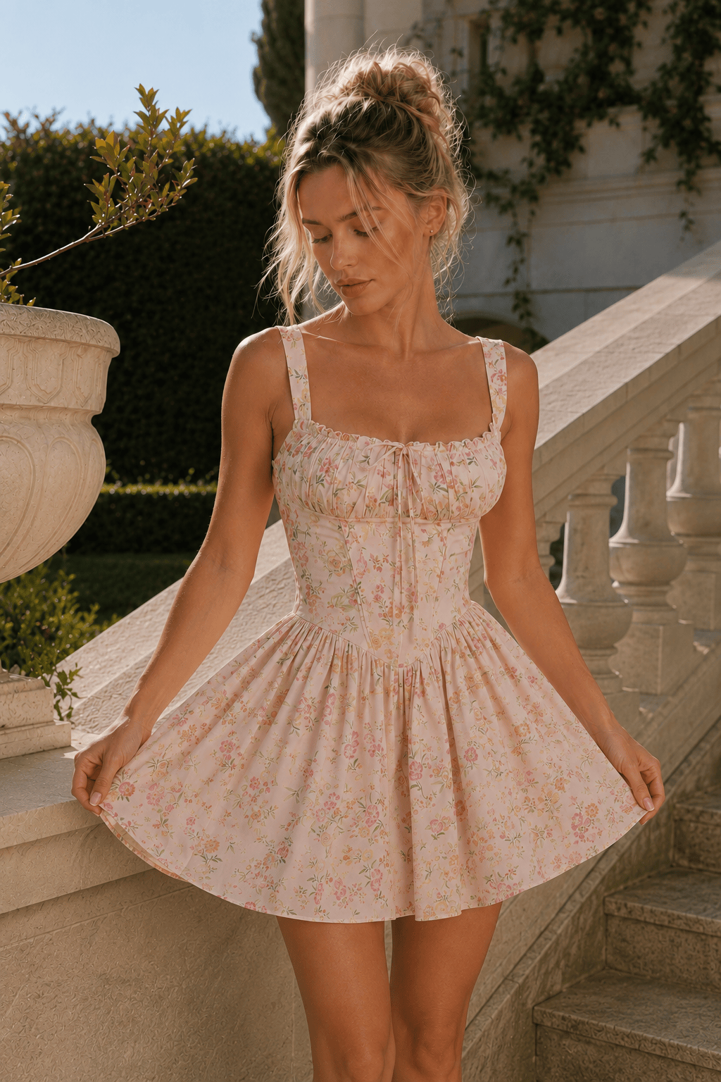 Floral Cami Ballet Puff Mini Dress