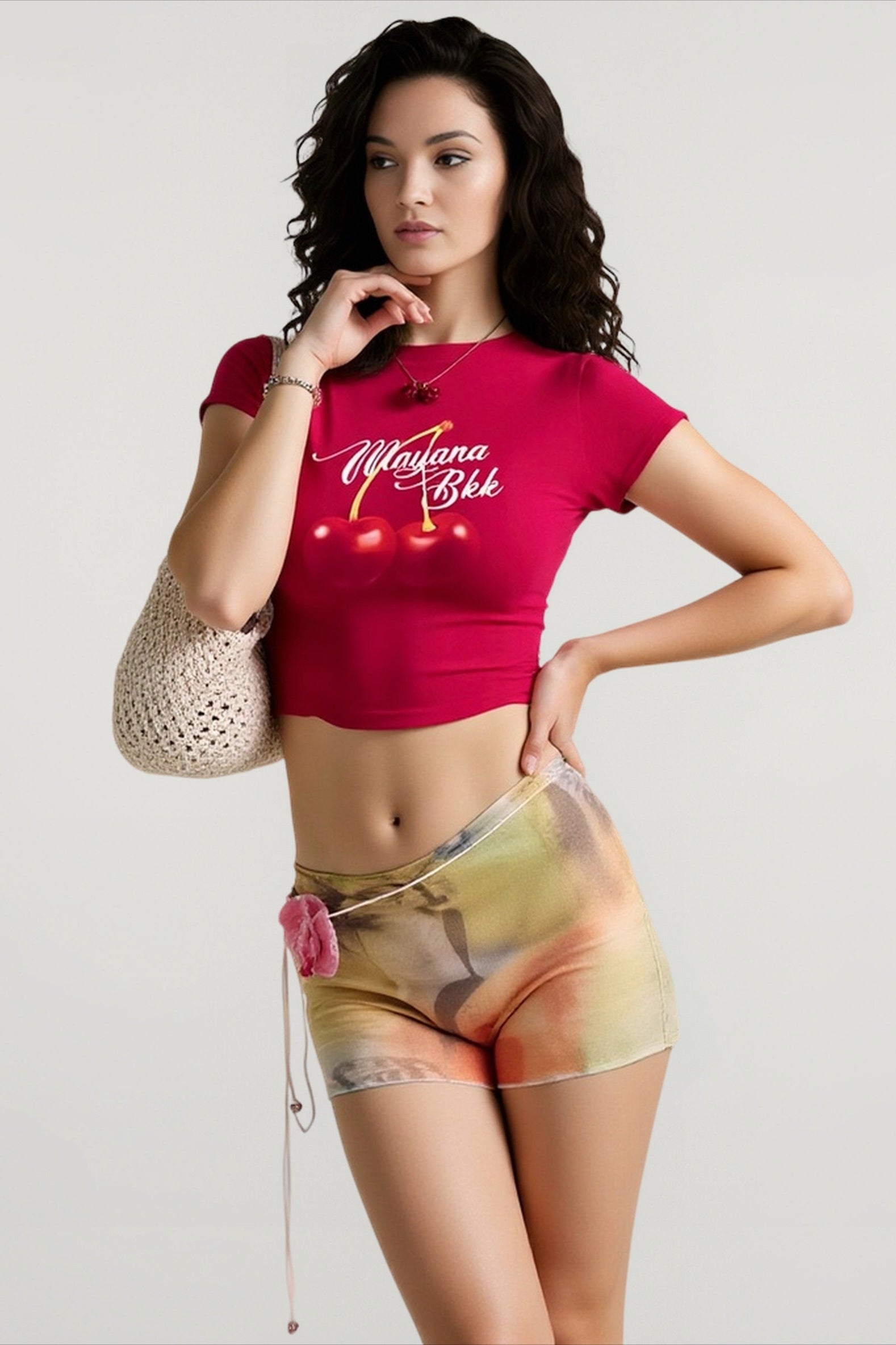 Cherry Print Crop T-shirts