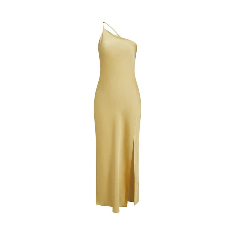 Satin Backless Split Thigh Long Dress