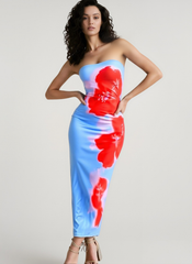 Strapless Floral Bodycon Slit Vacation Dress