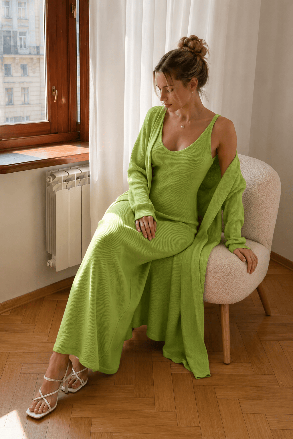 Solid V Neck Cotton Knit Bodycon Two Piece Set