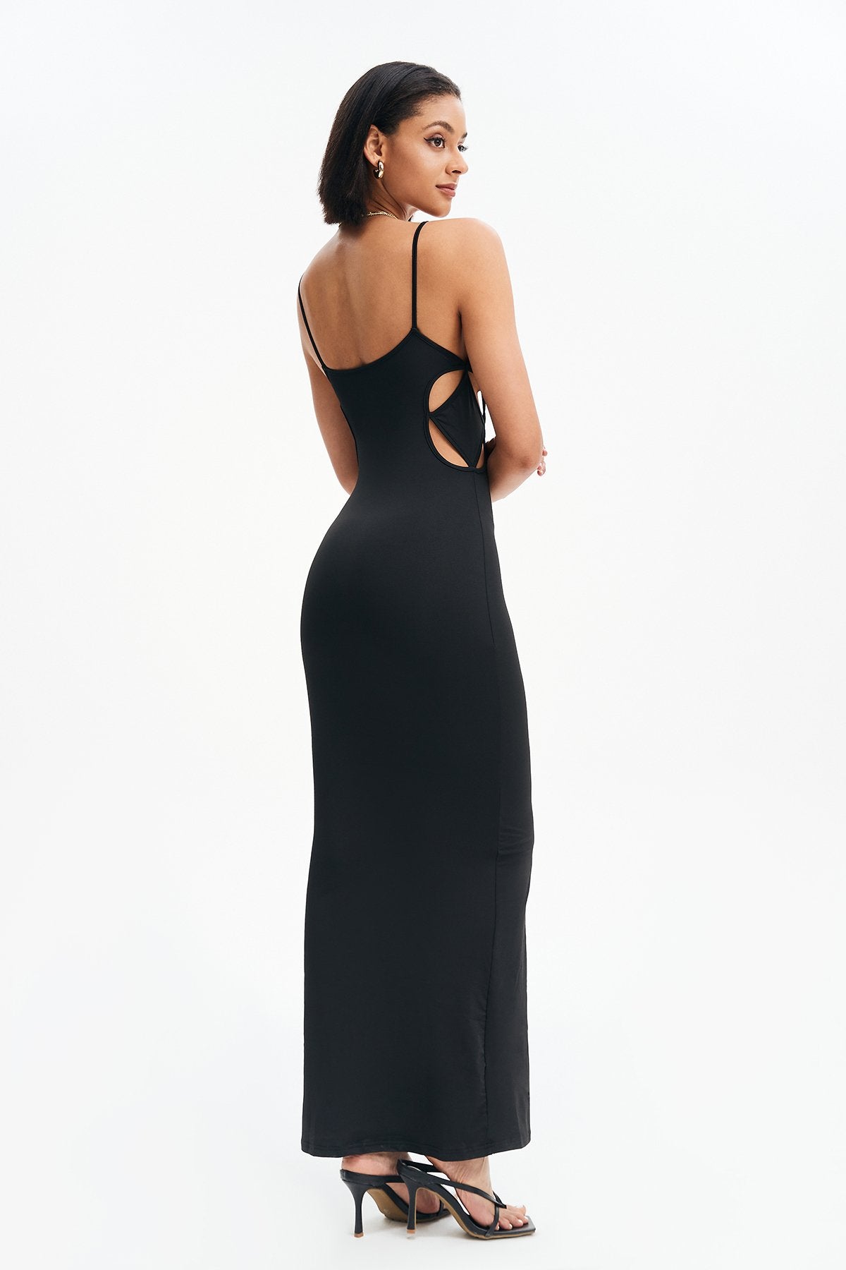Solid Backless Cut Out Maxi Dress