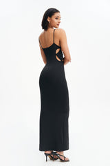 Solid Backless Cut Out Maxi Dress