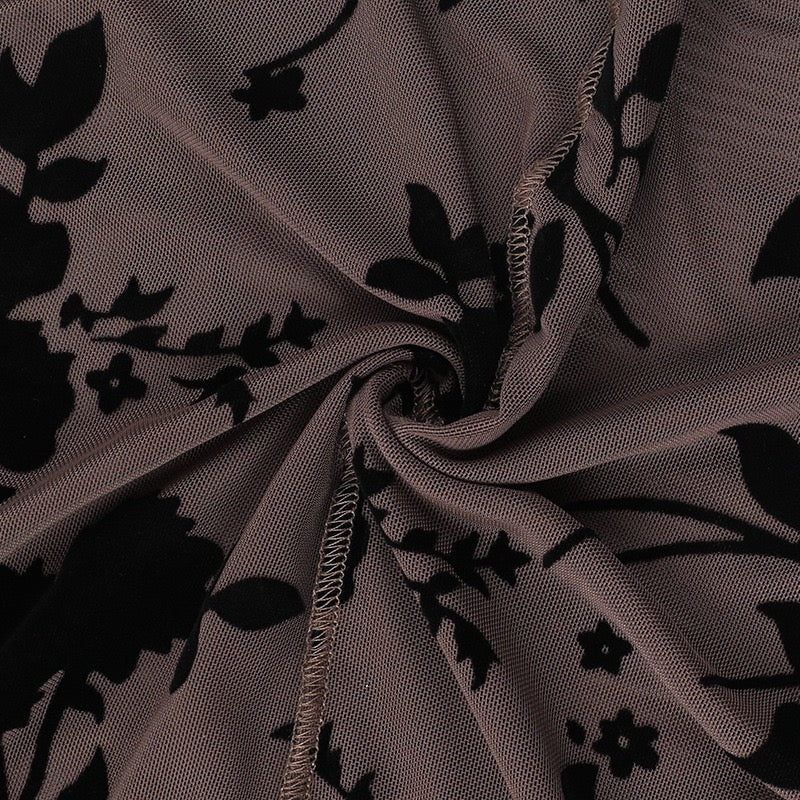 Bell Sleeve Semi-Sheer Flocking Blouse