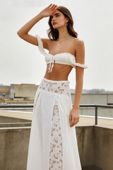 Solid Cutout Waist Bikini Cover Up Beach Skirt Set