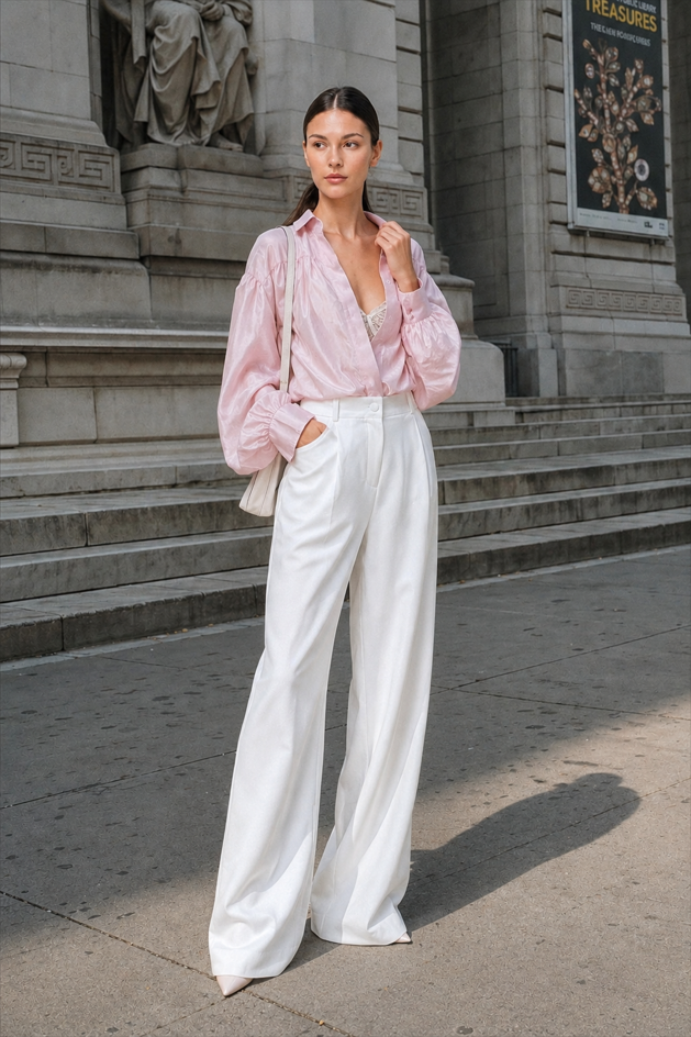 Vintage Satin Lantern Sleeve Blouse