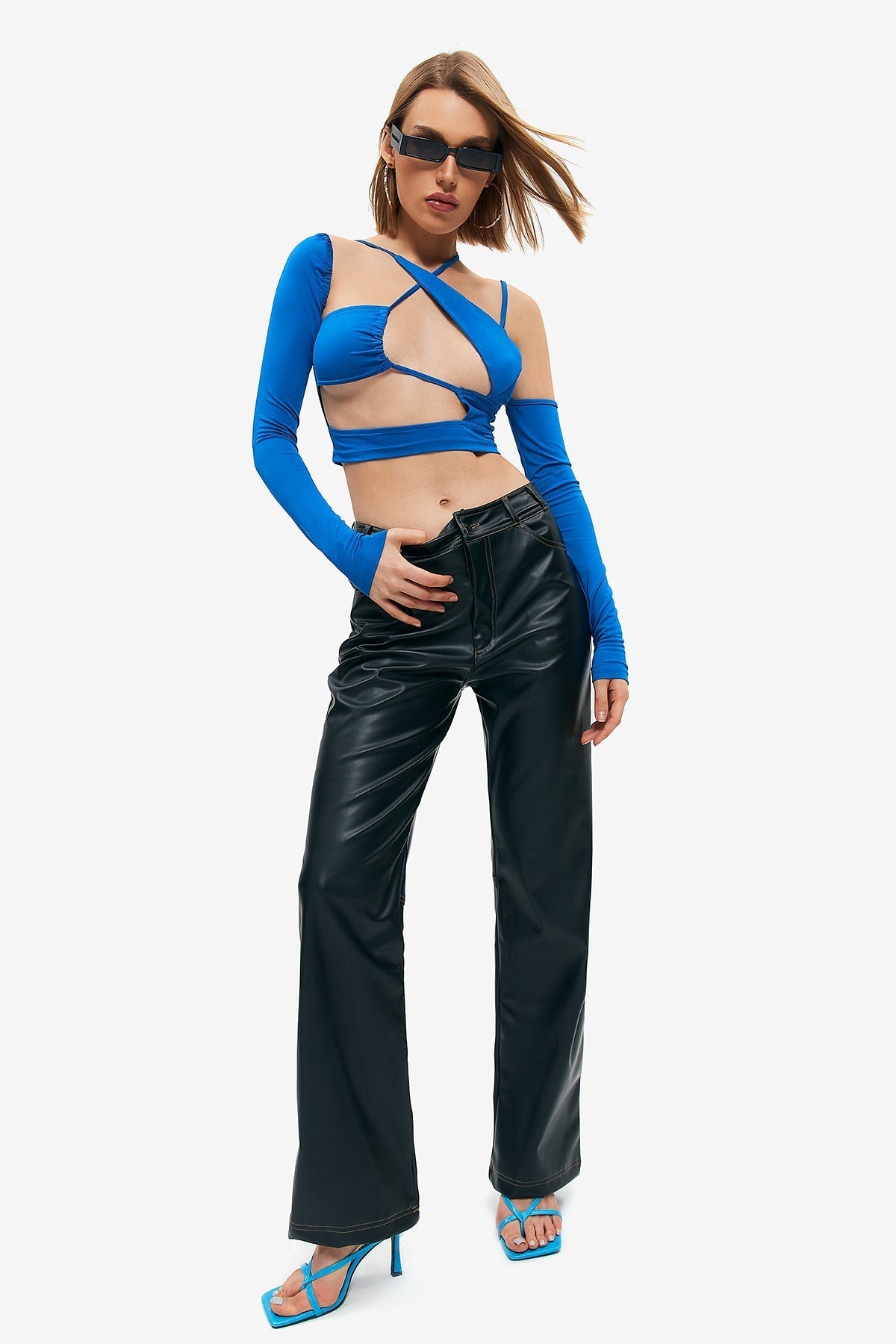 Cut Out Asymmetrical Neck Long Sleeve Top