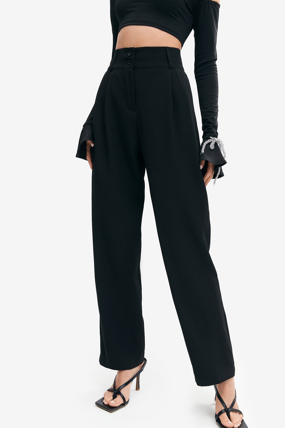 High Waist Button Front Suit Pants