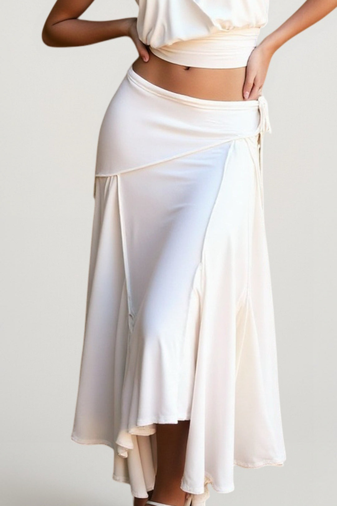 Asymmetric Hem Linen Blend Skirt