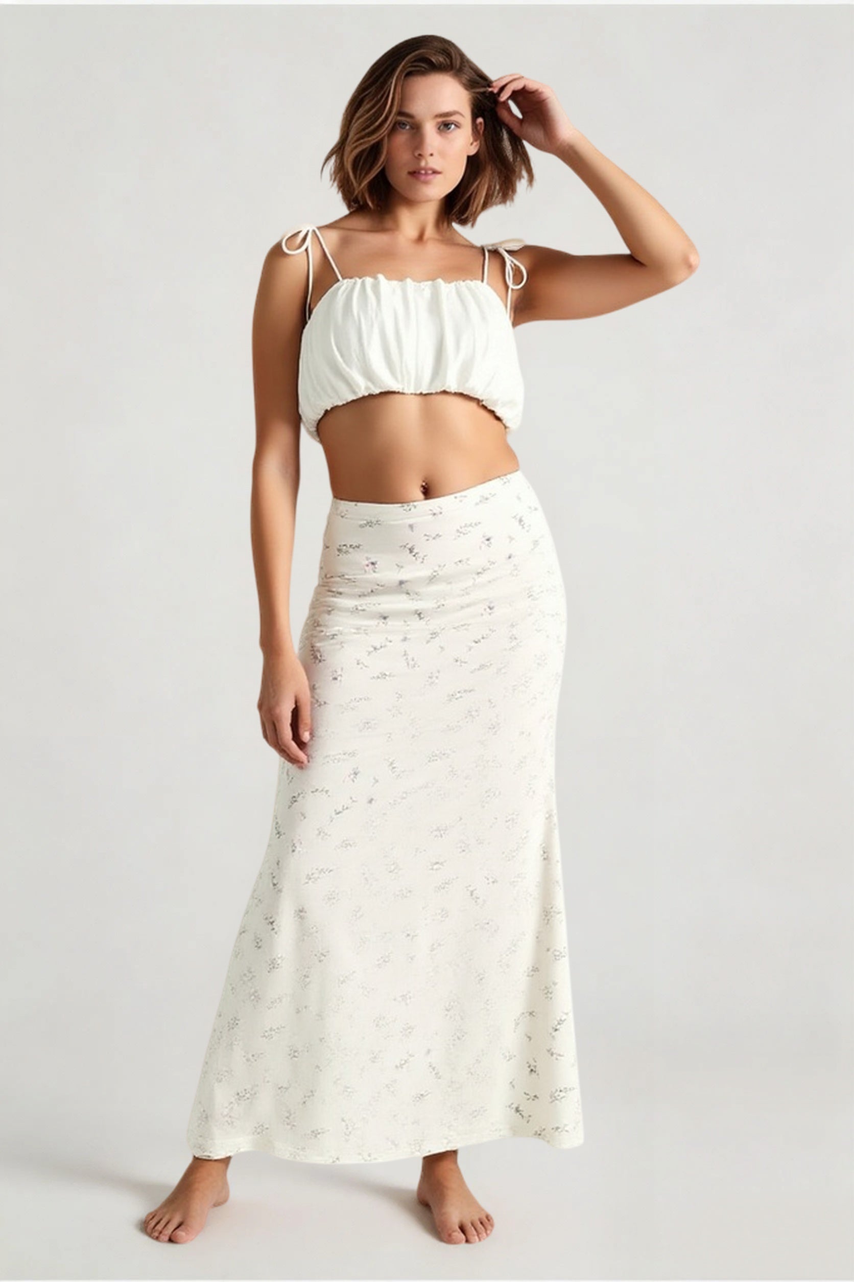 Floral Satin A-Line Midi Skirt