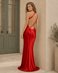Satin One Shoulder Bodycon Formal Dress