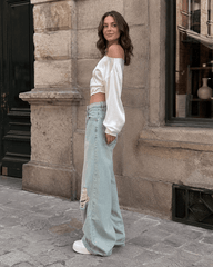 Distressed Ripped Relaxed Curved Leg Jeans
