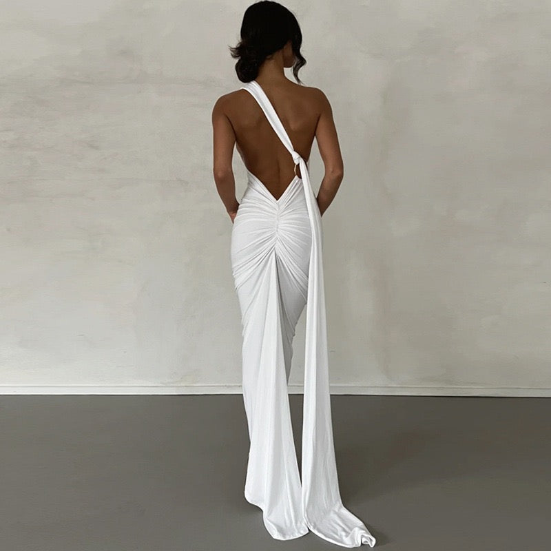 Premium Jersey Cowl Neck Backless Maxi Dress