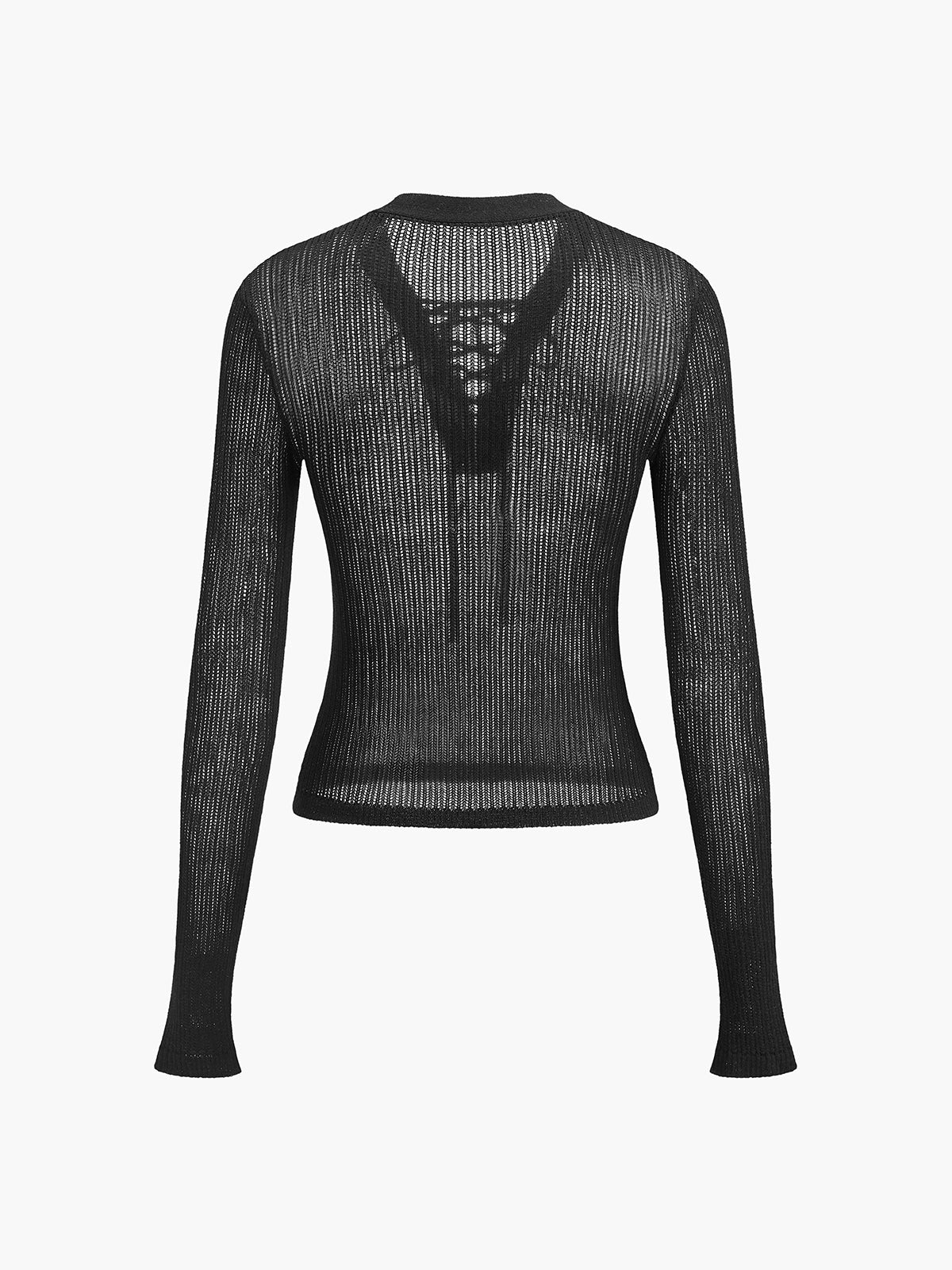 Lace-Up Front Sheer Long Sleeve Sweater