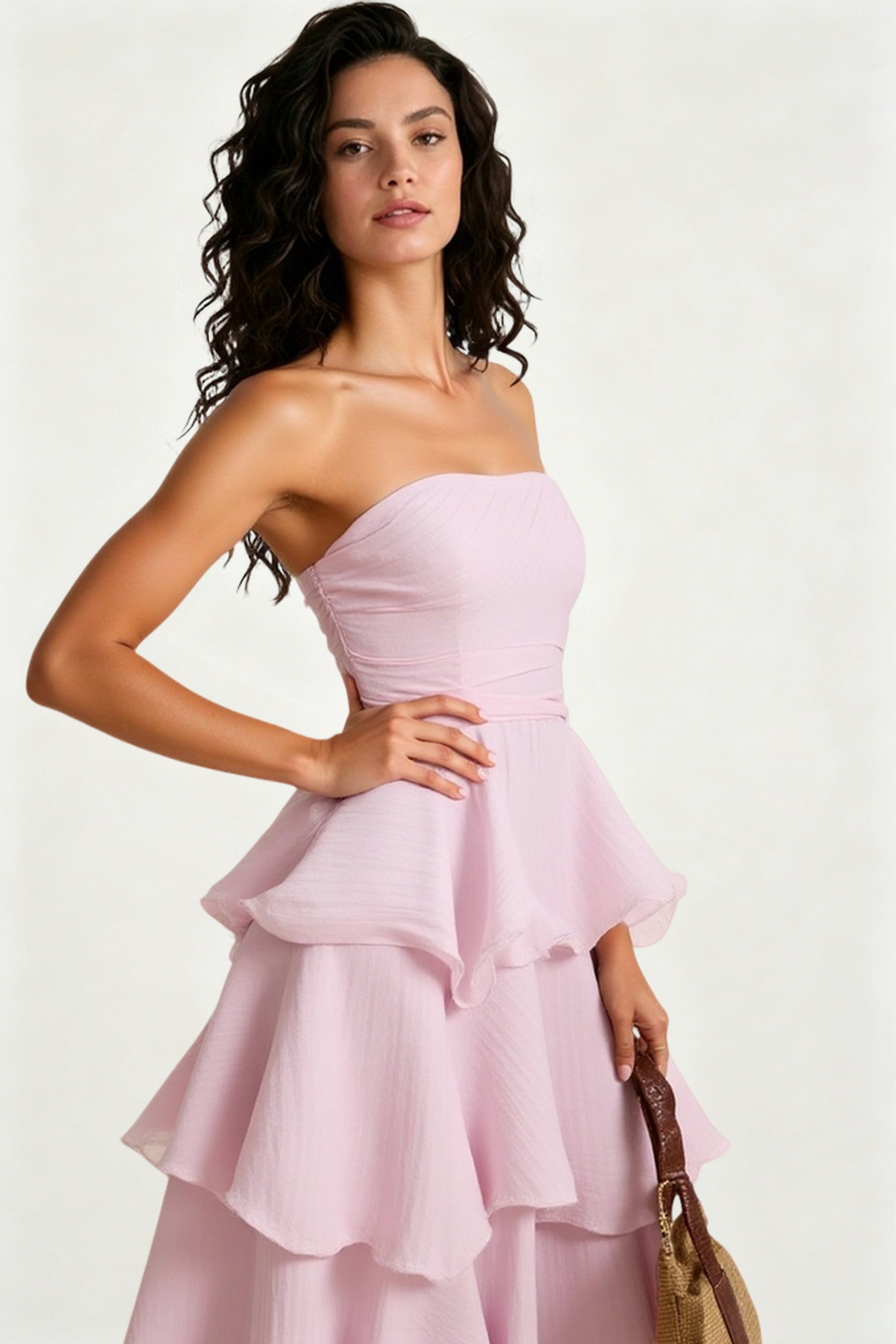 Fashion Strapless Backless Ruffle Tiered Midi Dress