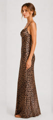 Leopard Cowl Neck Backless Maxi Dress
