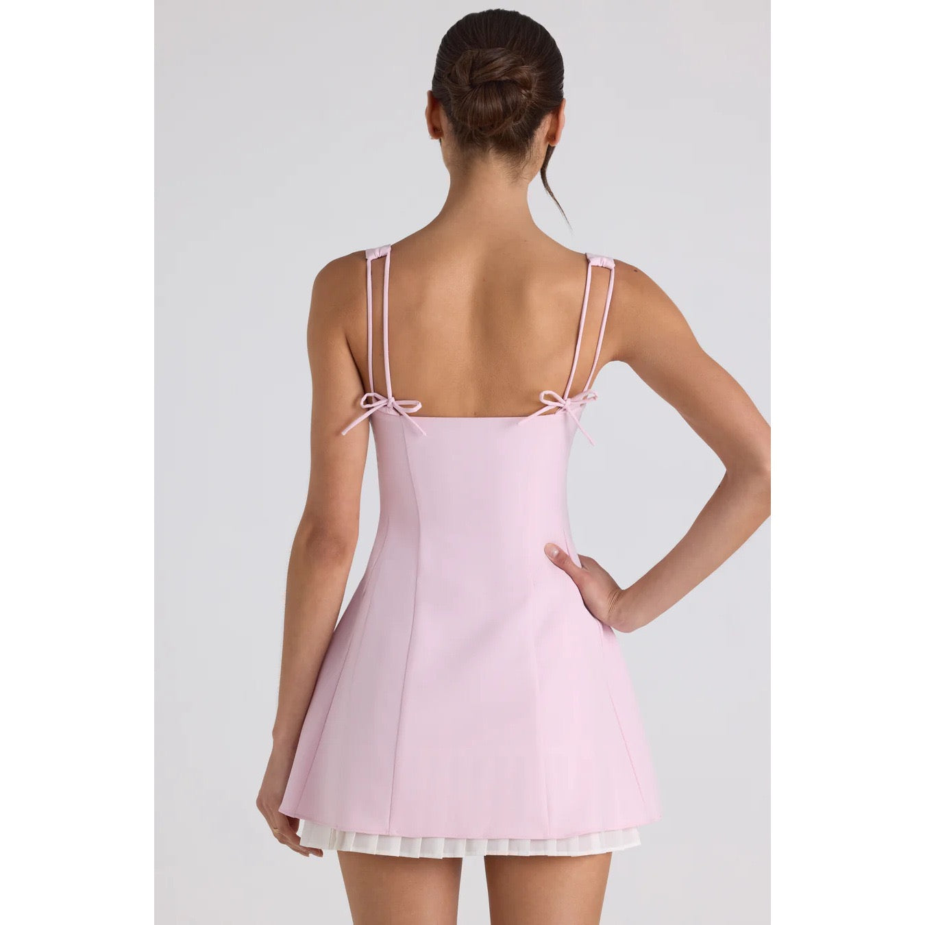 Bow-Detail Pleated A-Line Mini Dress
