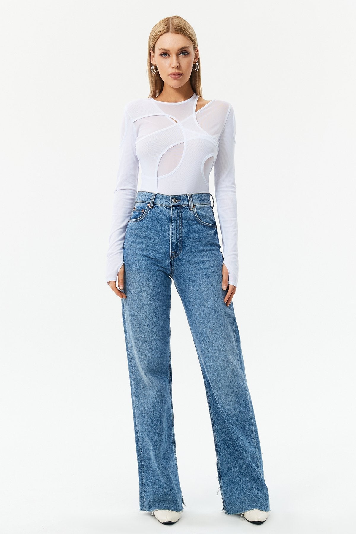 Mesh Asymmetrical Cut Out Bodysuit