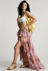 Floral Print Ruffle Irregular Vacation Skirt