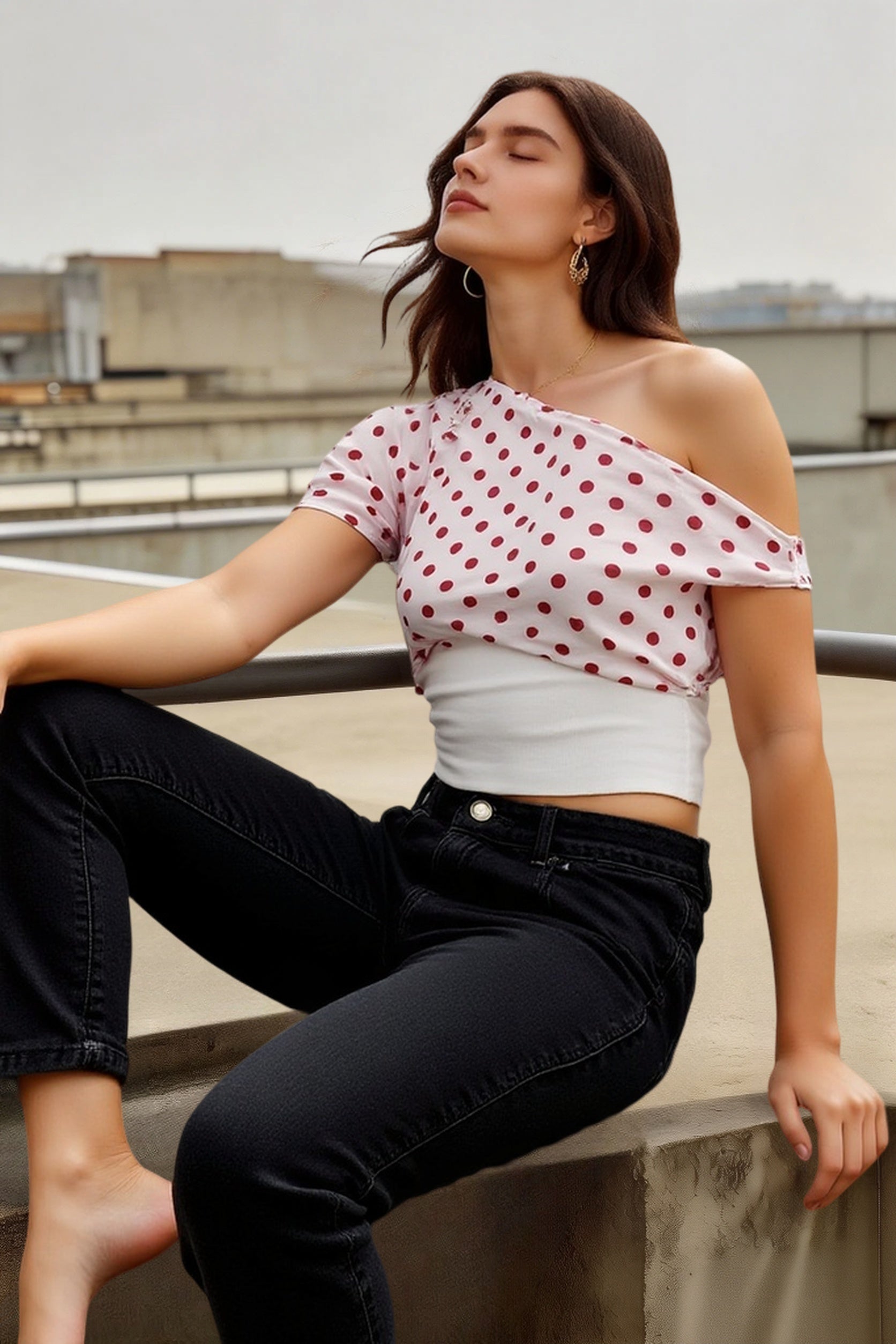 Polka Dot Off Shoulder Cami Top