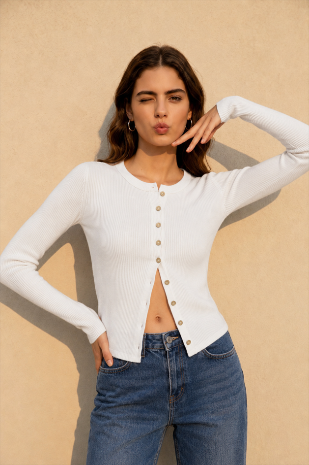 Slim Long Sleeve Ribbed Cardigan