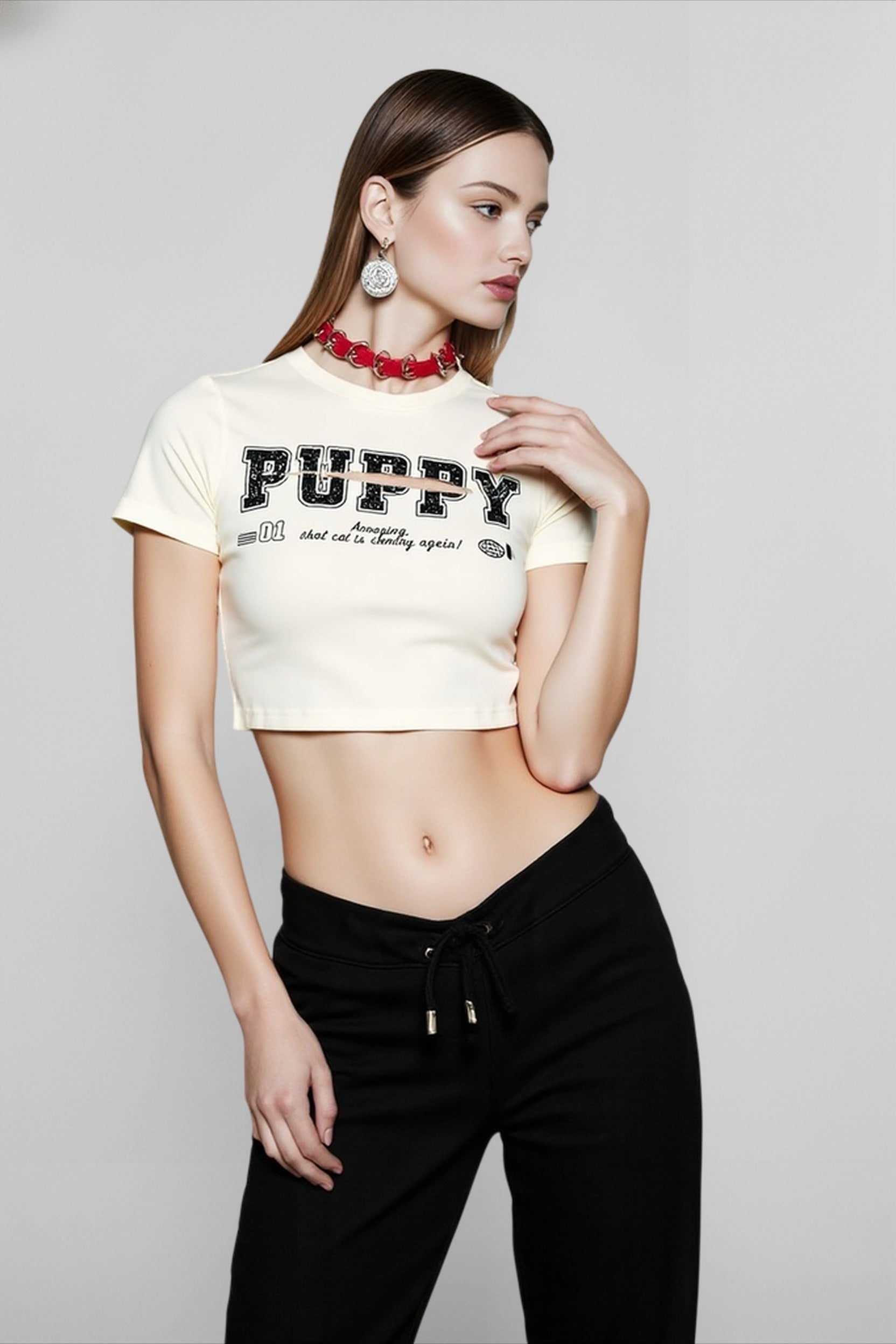 Y2K Print Cutout Crop T-shirts