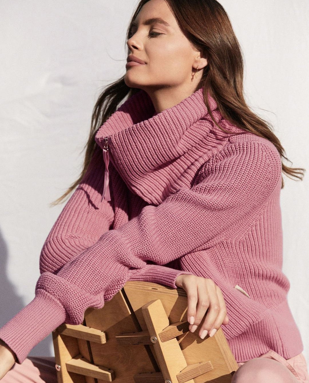 Wide Collar Half Zip Long Sleeve Sweater