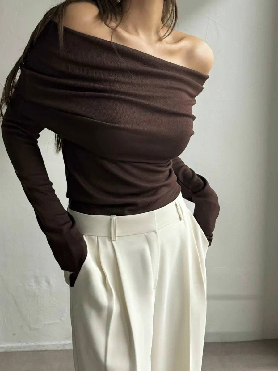 Wool-Blend Elegant Ruched Slim Sweater