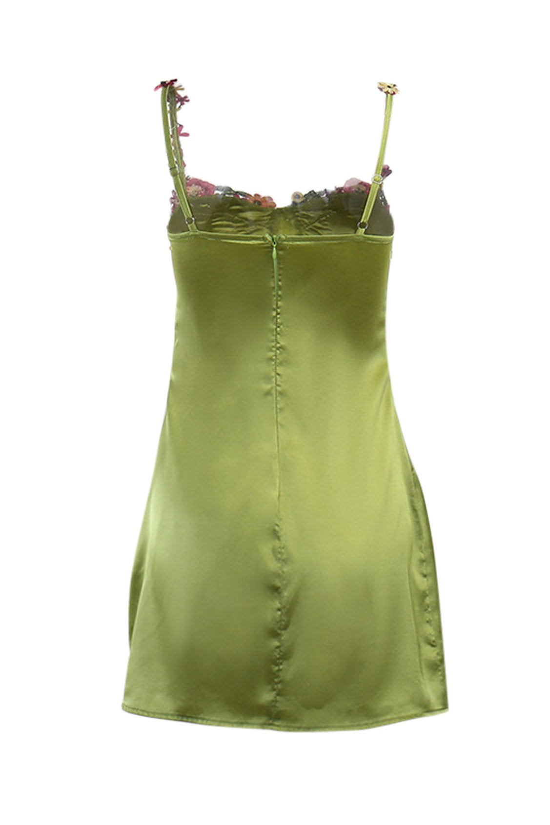 Plunging Neck Floral Embroidery Cinched Waist Mini Dress