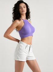 Knit Tie Backless Halter Crop Top