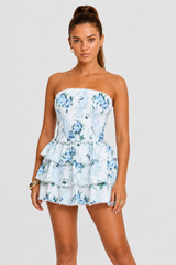 Elegant Floral Ruched Waist Mini Dress