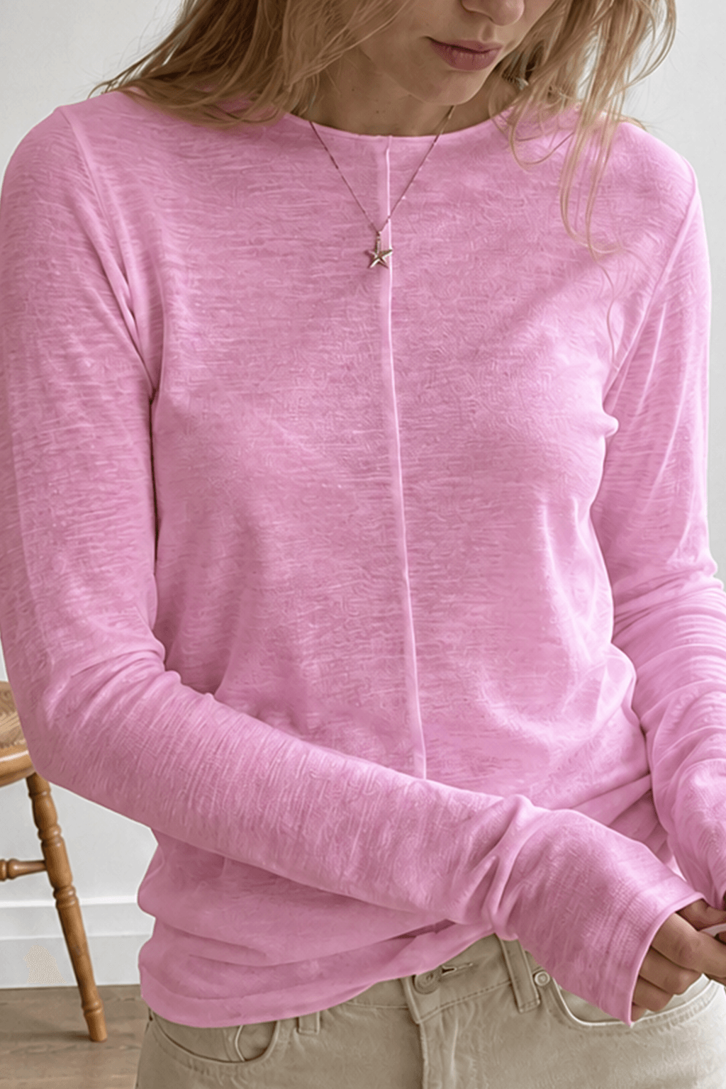 White Crew Neck Long-Sleeve Layering Knit Top