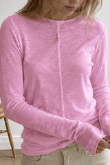 White Crew Neck Long-Sleeve Layering Knit Top