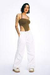 Halter Neck Solid Backless Bodysuit
