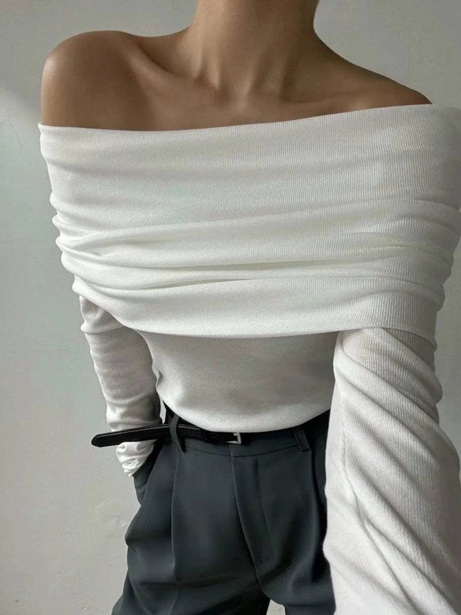 Wool-Blend Elegant Ruched Slim Sweater