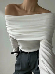 Wool-Blend Elegant Ruched Slim Sweater