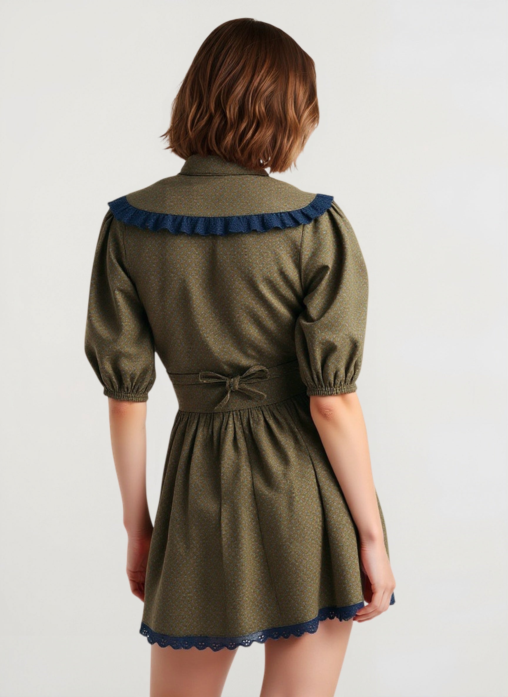 Vintage Polka Dot Peter Pan Collar Puff Sleeve Mini Dress
