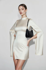 Cape Sleeve Satin Silk Dress