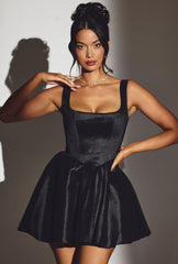 Woven Taffeta Corset Mini Dress in Jet Black