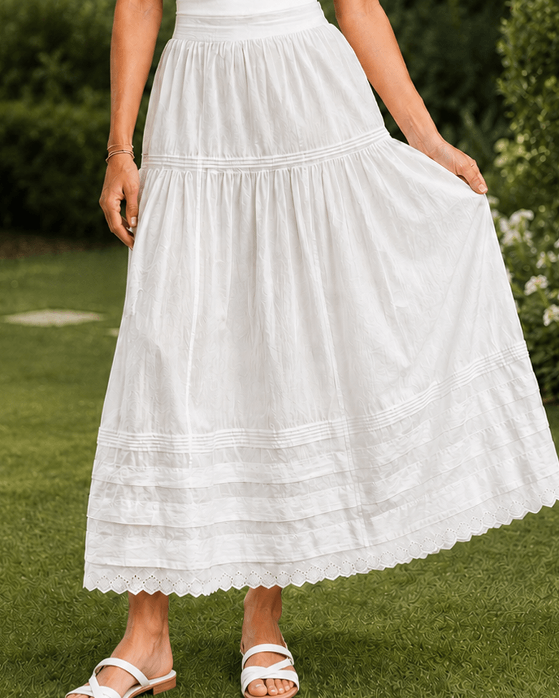 Lace Panel Asymmetrical Maxi Skirt