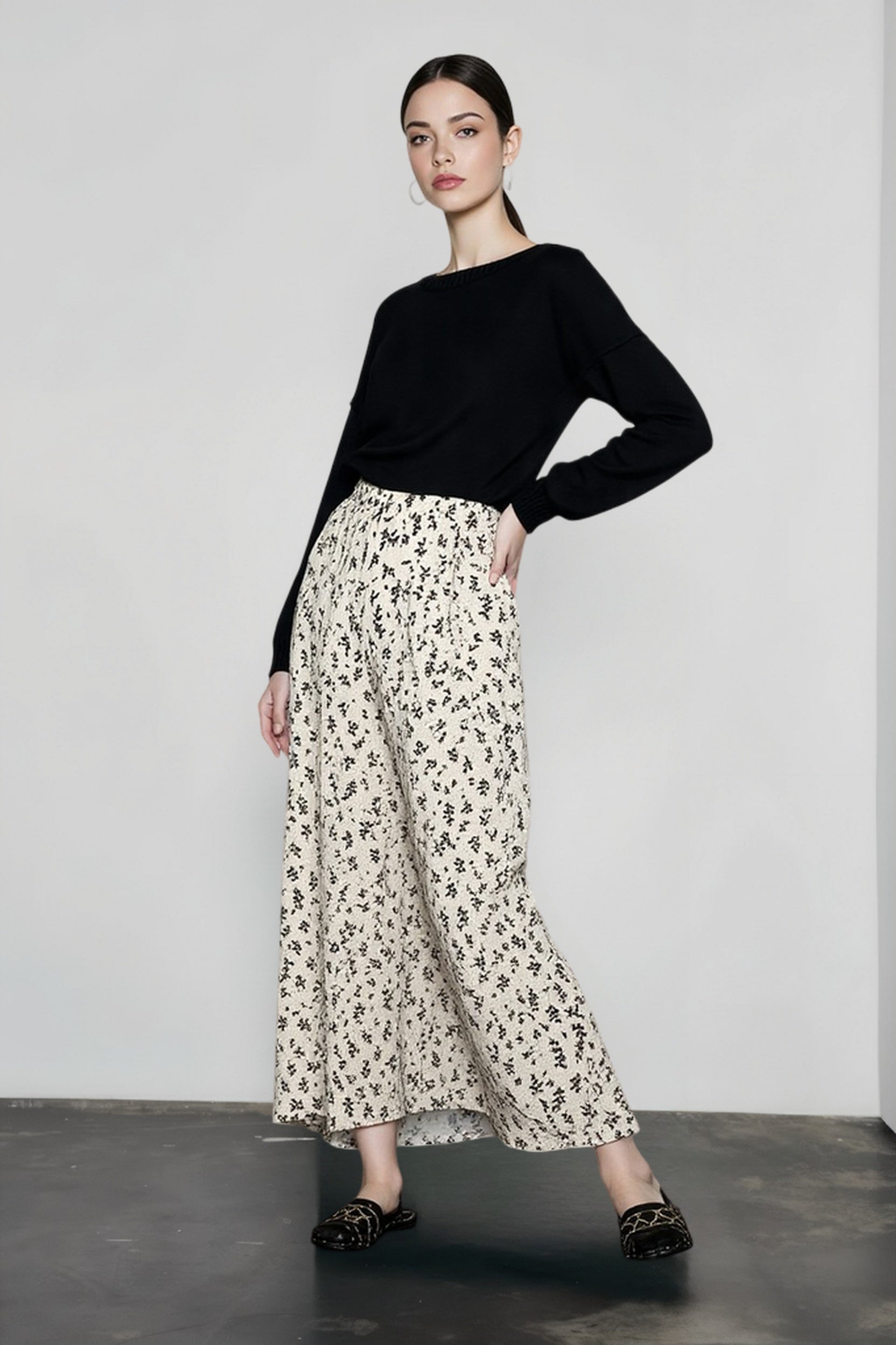 Vintage Floral Print A-line Pleated Streetwear Drawstring Midi Skirt