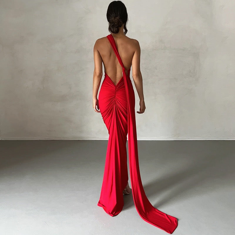 Premium Jersey Cowl Neck Backless Maxi Dress