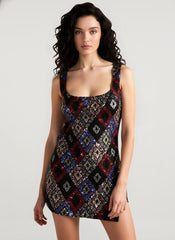 Chic Colorful Rhombus-Pattern Sequin Split Bodycon Sequin Dress
